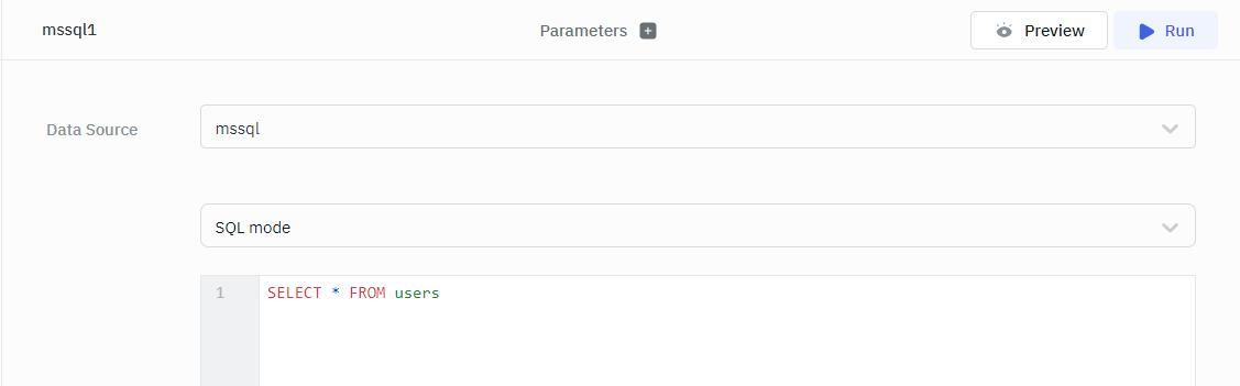 ToolJet mssql sql mode